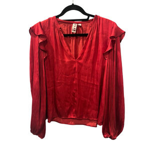 Dolan Anthropologie Red Long Sleeve Lightweight Blouse Size Small V-Neck Women